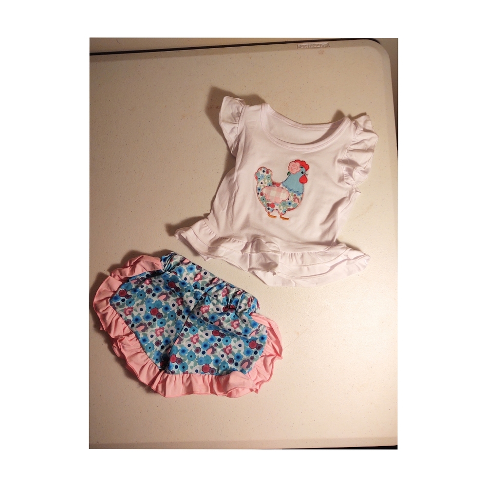 Girls matching embroidered chicken set